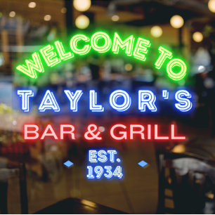 Faux Neon Custom Bar and Grill Window Advert