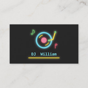 Faux Neon Lights DJ Turntable Business Card