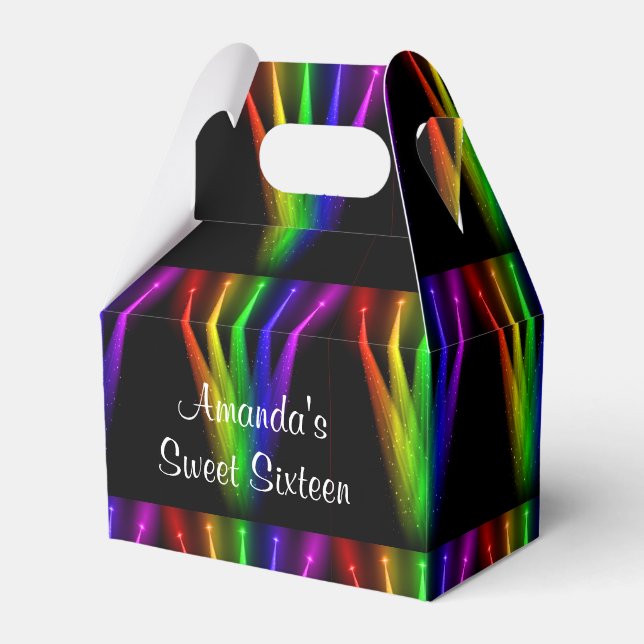 Faux Neon Lights, Sweet Sixteen, Birthday Party Favour Box (Front Side)