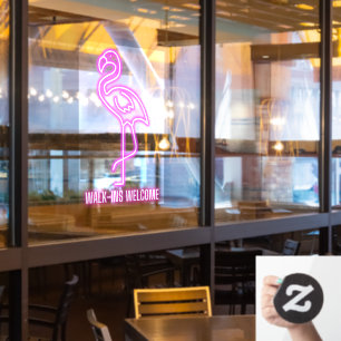 Faux Neon Pink Flamingo Walk-Ins Welcome