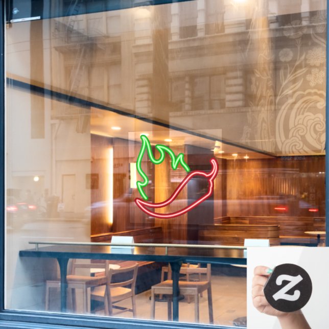 Faux Neon Red Chilli Pepper Green Flame (Cafe Window)
