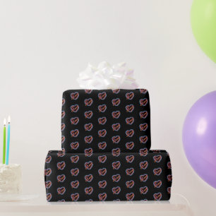 Faux Neon Valentine Pink Blue Red Hearts on Black Wrapping Paper