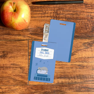 Faux Notebook Blue Student Hall Pass Badge ID Badge