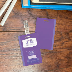 Faux Notebook Purple Library Hall Pass Badge ID Badge