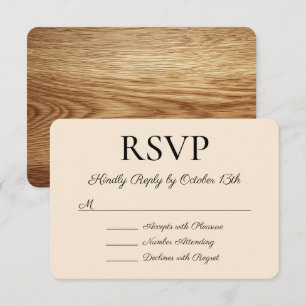 Faux Oak Wood Look Calligraphy Wedding RSVP Card