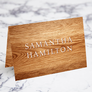 Faux Oak Wood White Name Place Cards