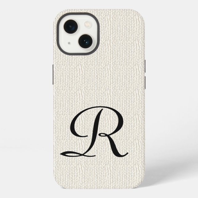 Faux Off White Rustic Burlap Monogram iPhone Case (Back)