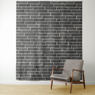 Faux Old Black Brick Wall Tapestry