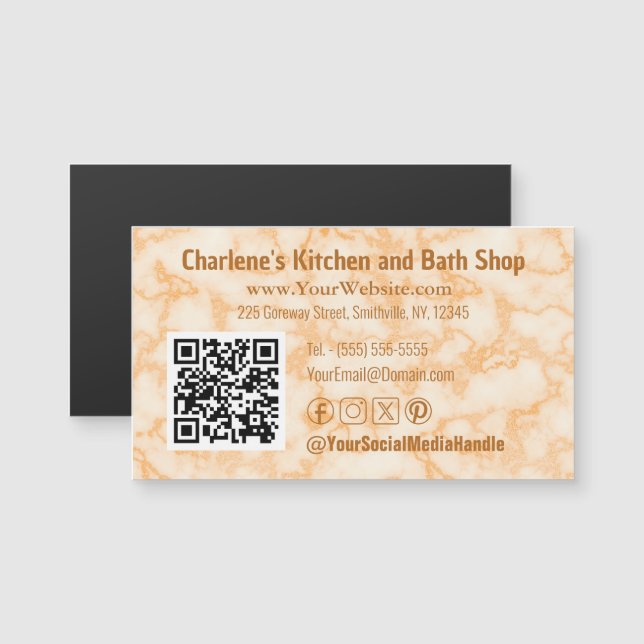 Faux Orange Marble Magnetic Business Card (Front/Back)