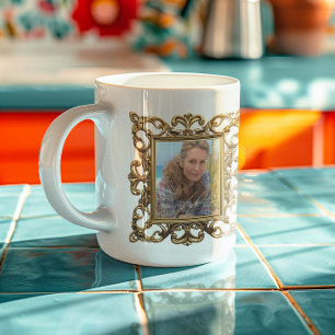 Faux Ornamental Vintage Gold Framed Photos Coffee Mug