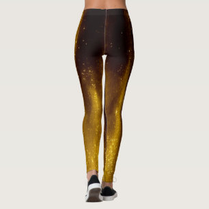 Faux Painted Gold and Glitter On Black Leggings