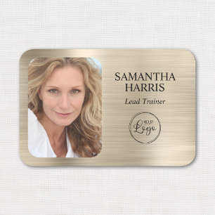 Faux Pale Gold Foil Logo and Photo Name Tag