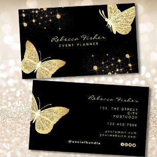 Faux Pale Ivory Gold Butterfly Sparkle Business Card