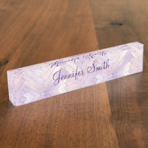 Faux Pale Purple Herringbone Wood Pattern Nameplate