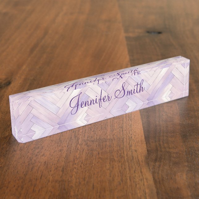 Faux Pale Purple Herringbone Wood Pattern Nameplate (Side)