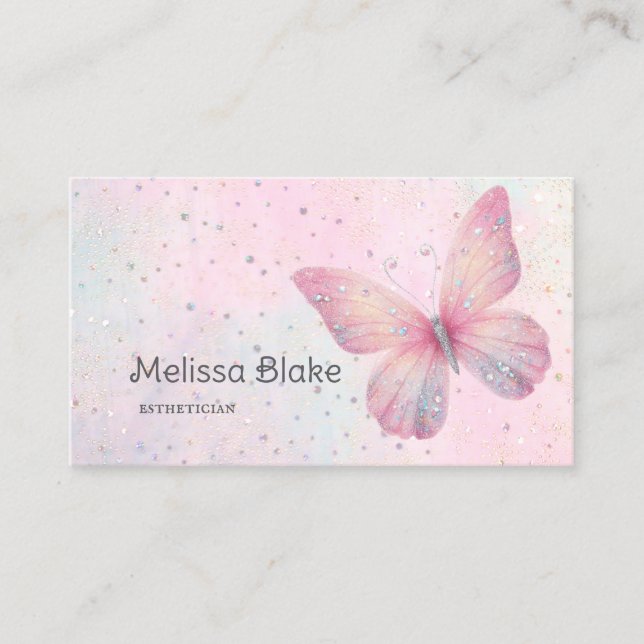  faux pastel glitter butterfly business card (Front)