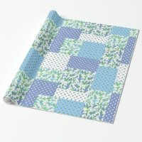 Faux Patchwork Blue Green White Snowdrop Pattern