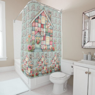 Faux Patchwork Cottagecore Floral House Shower Curtain