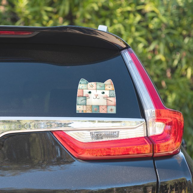 Faux Patchwork Pastel Cottage Kitty Face (Car Side)