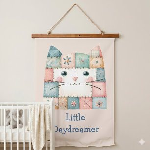 Faux Patchwork Pastel Cottage Kitty Face Hanging Tapestry