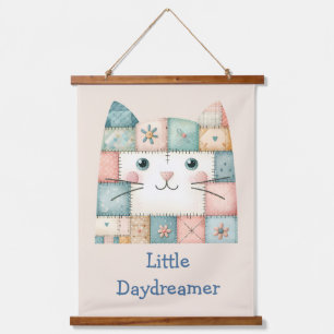 Faux Patchwork Pastel Cottage Kitty Face Hanging Tapestry