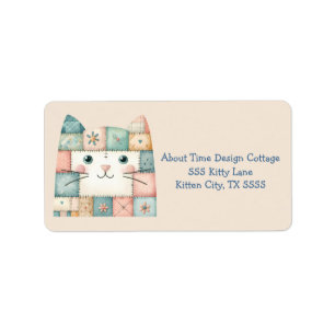 Faux Patchwork Pastel Cottage Kitty Face Label
