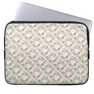 Faux Patchwork Pastel Cottage Kitty Face Laptop Sleeve