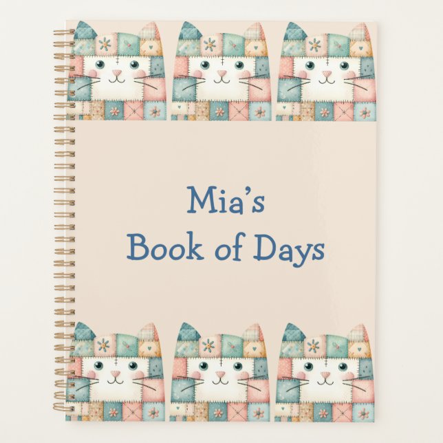 Faux Patchwork Pastel Cottage Kitty Face Planner (Front)