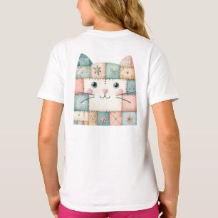 Faux Patchwork Pastel Cottage Kitty Face T-Shirt