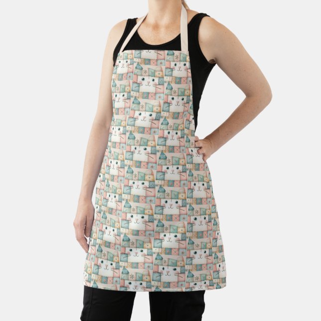 Faux Patchwork Pastel Kitty Cottage Apron (Insitu)