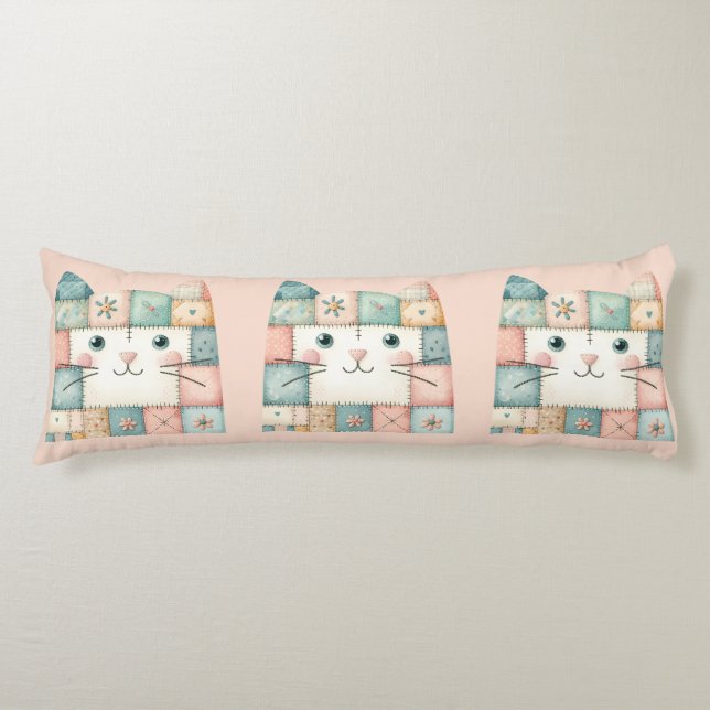 Faux Patchwork Pastel Kitty Cottage Body Cushion (Front)