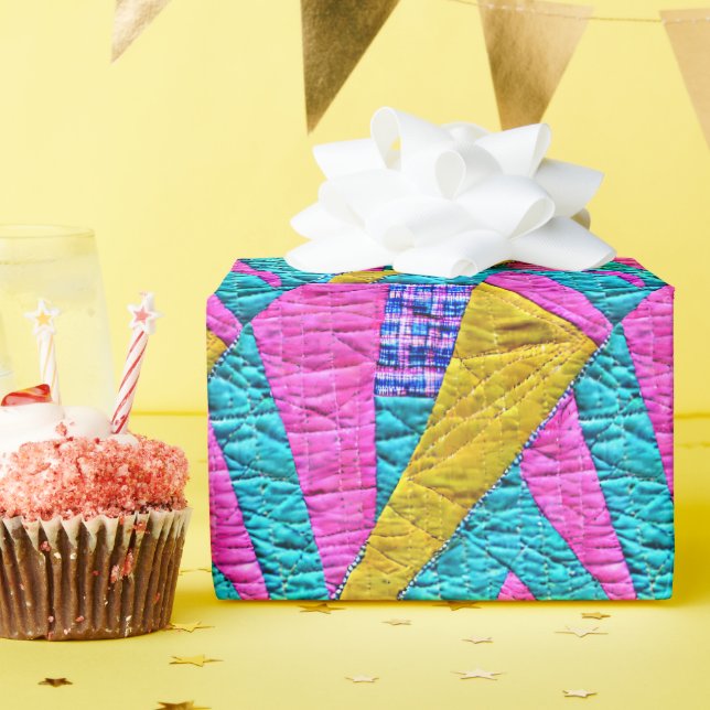 Faux Patchwork Quilt Boho Folk Art Inspired Wrapping Paper (Birthday Party)