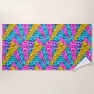 Faux Patchwork Quilt Inspired Boho Trompe L'oeil  Beach Towel