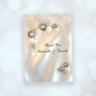 Faux Pearl and Diamond Buttons Wedding Thank You Card
