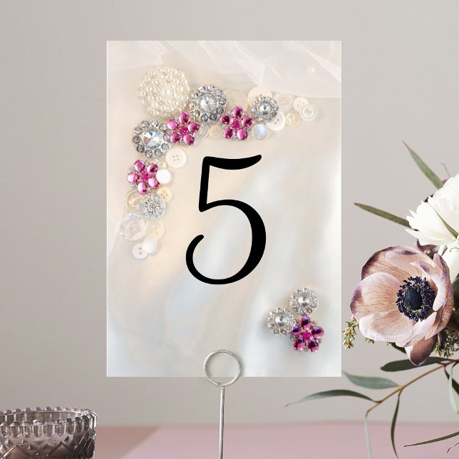Faux Pearl and Pink Diamond Buttons Table Numbers (Creator Uploaded)