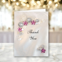 Faux Pearl and Pink Diamond Buttons Thank You