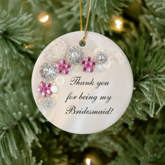 Faux Pearls Pink Diamonds Bridesmaid Thank You Ceramic Tree Decoration
