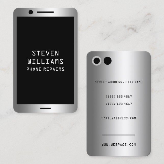 Faux phone looks metallic  business card (Front/Back)