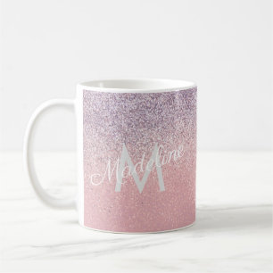 Faux Pink and Purple Sparkly Glitter Monogrammed  Coffee Mug