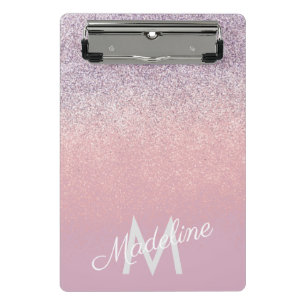 Faux Pink and Purple Sparkly Glitter Monogrammed   Mini Clipboard