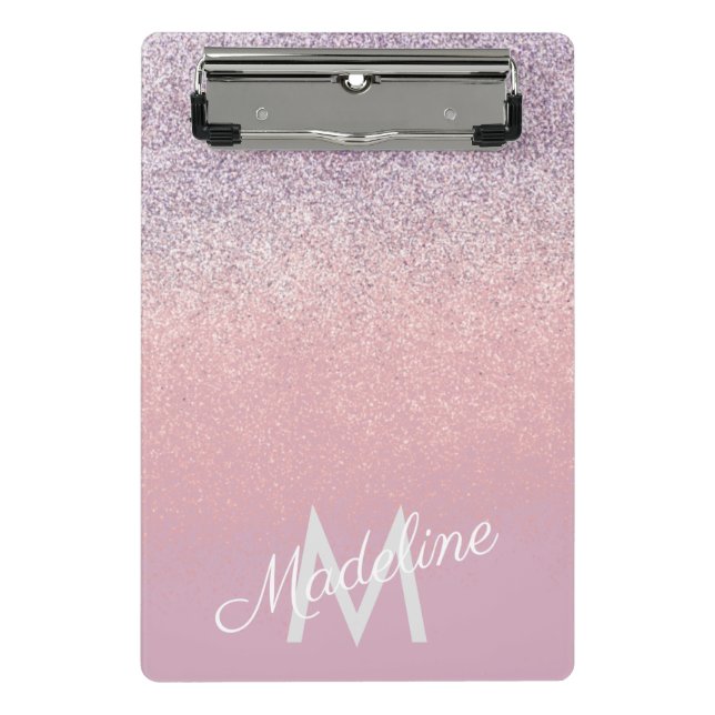 Faux Pink and Purple Sparkly Glitter Monogrammed   Mini Clipboard (Front)