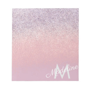 Faux Pink and Purple Sparkly Glitter Monogrammed   Notepad