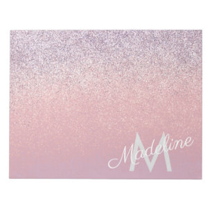 Faux Pink and Purple Sparkly Glitter Monogrammed  Notepad