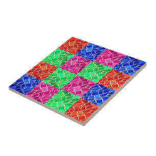 Faux Pink Blue Green Orange Mosaic Ceramic Tile
