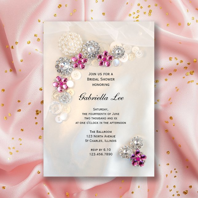 Faux Pink Diamond and Pearl Buttons Bridal Shower Invitation (Creator Uploaded)