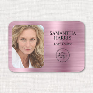 Faux Pink Foil Logo and Photo Name Tag