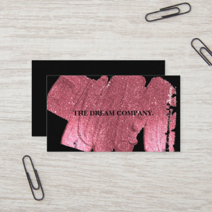 Faux Pink Glitter Black Simple Business Card