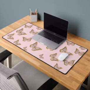 faux pink glitter butterflies desk mat