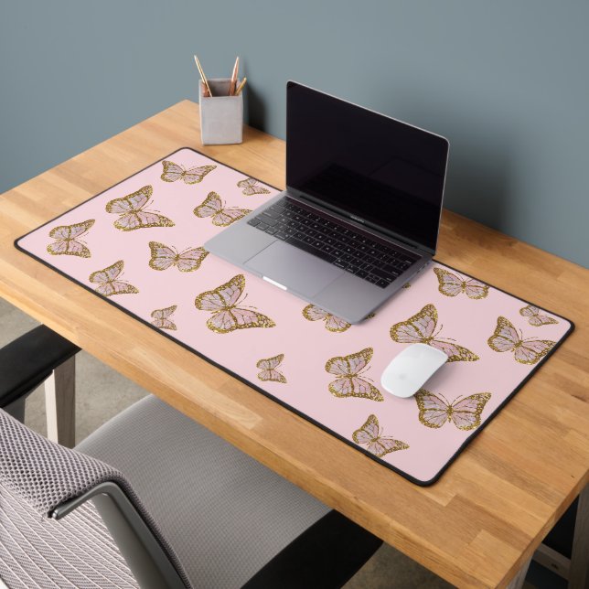 faux pink glitter butterflies desk mat (Office 2)