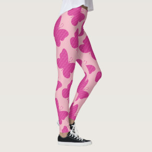 Faux Pink Glitter Butterfly Leggings